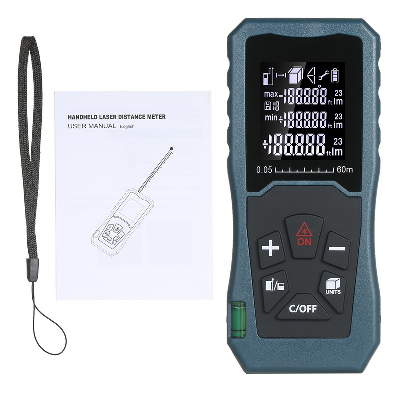Laser Distance Meter Handheld 1.6-inch LCD Diastimeter Bubble Level Pythagorean