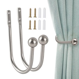 GWAWG 2 PCS Metal Curtain Holdback Decorative Curtain Drapery Holdbacks Arms Wall Mounted Curtain Tie Backs Drapery Holdbacks Hooks with Screws for Fixed Curtain and Hanging Clothes (Silver)