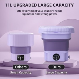 Portable Washing Machine, Mini Washer, 11L upgraded large capacity Foldable Washing Machine, Deep Cleaning for Underwear, Baby Clothes, or Small Items, Suitable for Apartments, Dorm, Hotels (Purple)