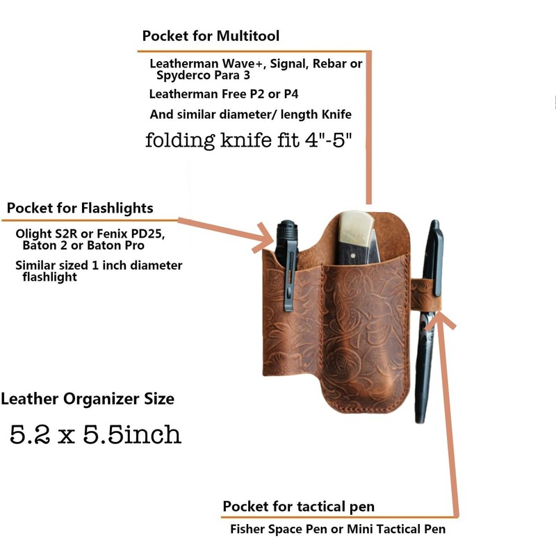 JJNUSA Multitool Leather Folding Pocket Leather Knife Sheath for 4"