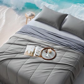 SLEEP ZONE Nanotex Twin XL Size Cooling Comforter Set, 2 Pieces Jersey Knit Bedding, Reversible Cool Feeling, Soft and Breathable with 1 Pillowcase, 1 Comforter (Dark Grey, 68"x90")