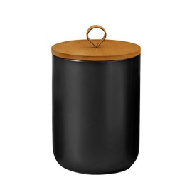 Jueison Ceramic Storage Jars, Modern Elegant Highly Polished Airtight Gorgeous Storage Canisters with Wooden Lid Small Food Stroage Jar for Kitchen Spice Tea Vanilla Sugar Coffee Beans (Black medium)