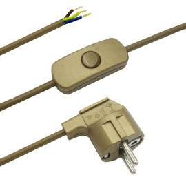 Power Cable with Plug and Switch 2 Metres Gold Connection Cable Power Cable with Cord Switch and Angled Plug 3 x 0.75 mm² 250 V G Length 2000 mm
