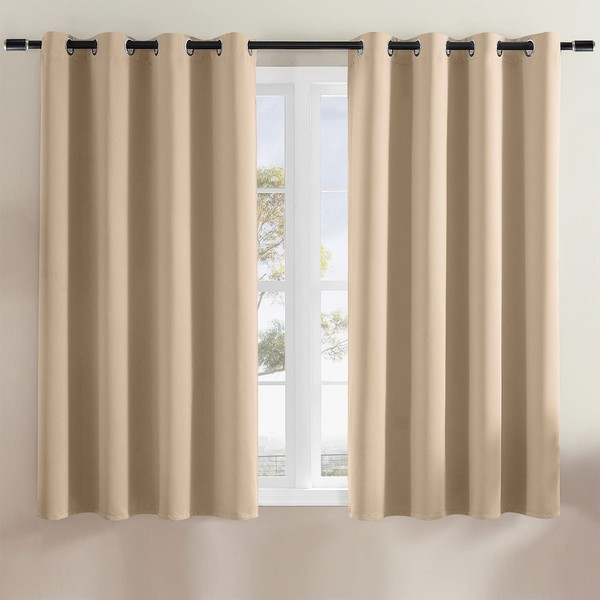 Rutterllow Blackout Curtains for Bedroom, Room Darkening Window Drapes 2 Panels for Living Room, Grommet Top (52W X 54L Inch, Camel)