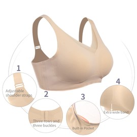 ONEFENG Seamless Denture Bra for Women Mastectomy Bra with Latex Foam Breast Shaping Set Prosthesis Bra, beige