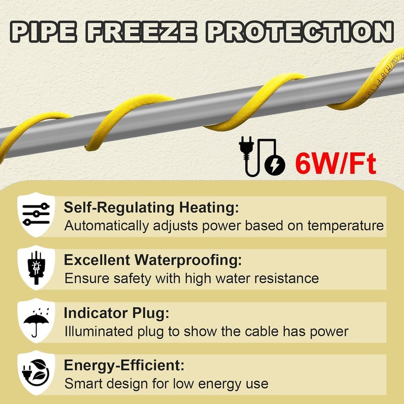 120 Feet Pipe Heat Cable for Water Pipe Freeze Protection