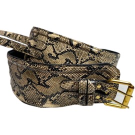 lishow fashion Woman's Snake Printed Genuine Leather Obi Sash Wrap Tie Plus Size Corset Waist Cincher Wide biker Buckle Belt (Cream Snake printed, M(29''-30''Waist))