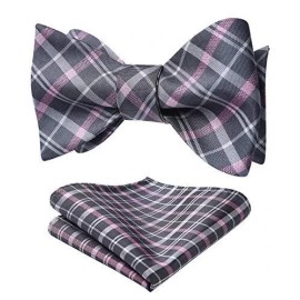 PINK  Bow Ties for Men Check Plaid Self Tie Bow Tie and One Size A-03 Pink / Gray