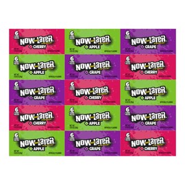 Variety Pack Candy Now and Later - 5 Each of Grape, Apple, Cherry - 0.93 oz, 15 Pack - Individually Wrapped, Long-Lasting Chewy Candy, Perfect for Snacking, Parties & Sharing