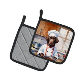 Caroline's Treasures Chocolate Labrador Retriever The Chef Pair of Pot Holders Kitchen Heat Resistant Pot Holders Sets Oven Hot Pads for Cooking Baking BBQ, 7 1/2 x 7 1/2