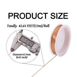 Cheriswelry 21 Gauge 0.7mm Craft Wire Soft Round Copper Wire Raw Beading Wire Tarnish Resistant Wire for DIY Necklace Earring Bracelet Jewelry Making Bezel Sculpting Armature, 42.65 Ft