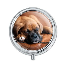 Boxer Puppy Dog Sleeping in Leather Chair Pill Case Trinket Gift Box