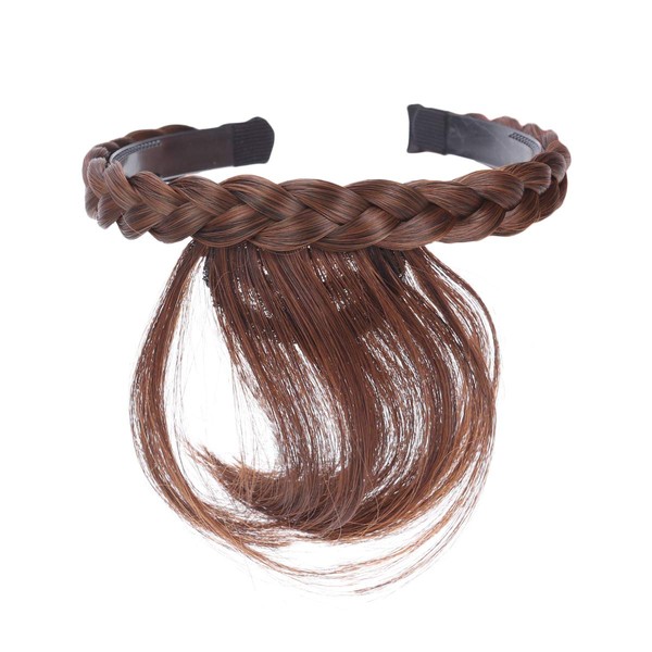 Front Hair Bangs Fringe Hair Extensions Synthetic Wigs Headband for Women Girls (Light Brown)