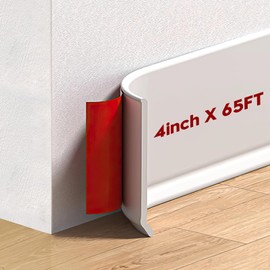 VUAOHIY White Wall Molding Trim, 4 Inch x 65 FT Vinyl Baseboard Trim - Peel and Stick Self-Adhesive, Flexible Cove Base Design Prevents Scuffs and Easy to Clean