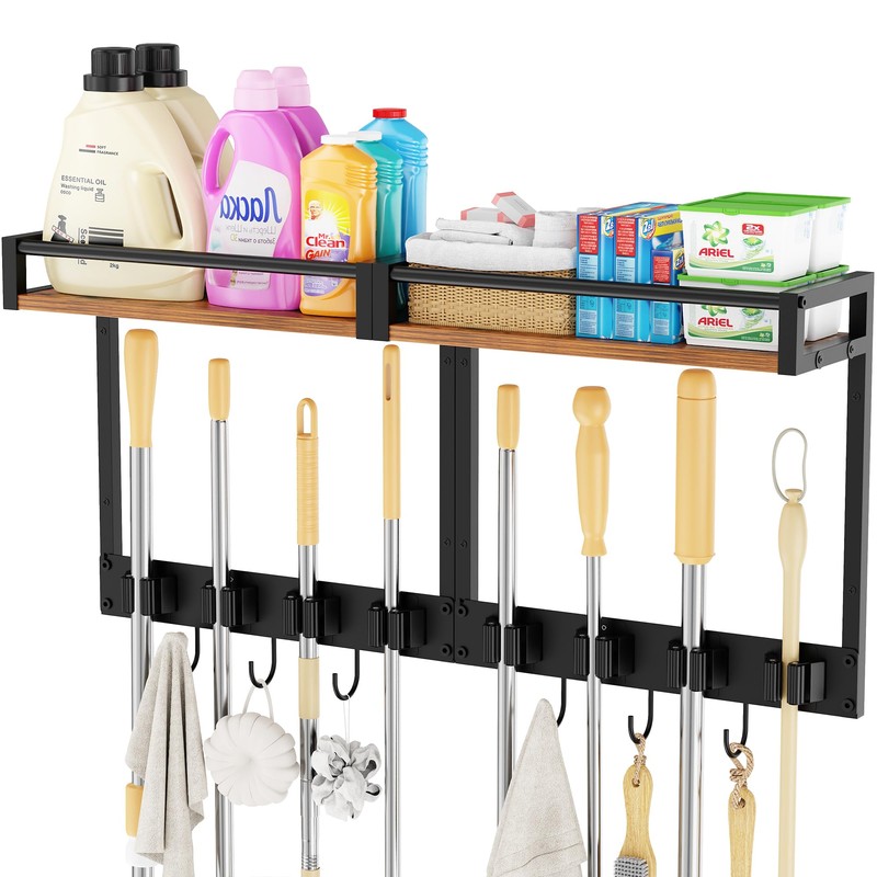 FLOUREE Broom Holder Wall Mount with Shelf, 15.7" Wx6.7 Dx15.7