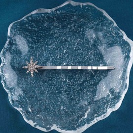 Allereyae Rhinestone Star Hair Clip Barrette Crystal Northstar Hairpins Barrette Silver CZ Bling Headpieces Decorative Bobby Pins Cz Sun Head Clip Headwear Hair Accessories for Women (Small)