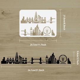 FINGERINSPIRE London City Skyline Stencil 29.7x21cm Reusable City Buildings Wall Border Stencil Hollow Out Skyscraper Big Ben Bridge Stencil Template for Painting on Wall, Tiles, Furniture