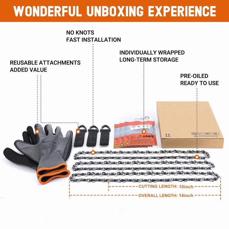 3PC 10 Inch Chainsaw Chain for Worx WG323 / WG323.9