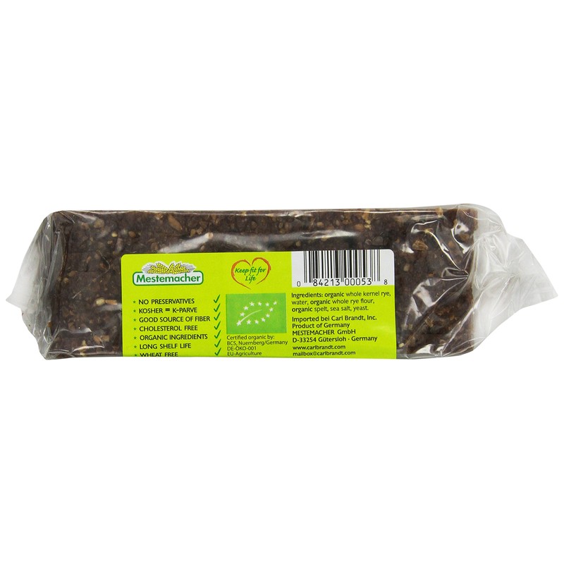 Mestemacher Bread, Organic Rye & Spelt, 17.6 Ounce Packages (Pack