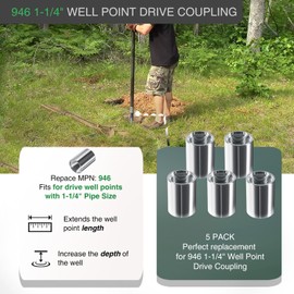 5 Pack 946 1-1/4" Drive Female Coupling for Well Point Hand Pump, Drive Sand Point Well Coupler Kit with Galvanized Steel Construction, Pitcher Pump Accessories