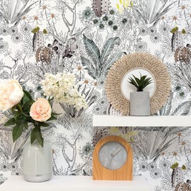 Wudnaye Gray Floral Wallpaper Peel and Stick Wallpaper Vintage Contact Paper 17.7 inch × 196.8 inch Self Adhesive Wall Paper Flower Wallpaper Stick and Peel Removable Botanical Wallpaper for Bathroom