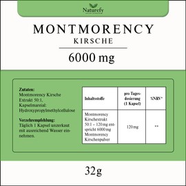 Montmorency Cherry Capsules - 210 Capsules - 120 mg per Daily Dose - Vegan - Free from Additives - Montmorency Sour Cherry High Dose