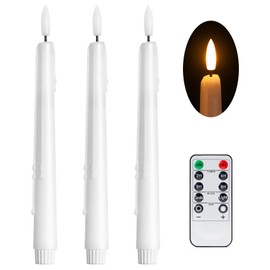 Stmarry White Flameless Taper Candles with Remote and Timer - 9.65 Inch Real Wax LED Candlesticks - Wax Drip Battery Operated Tall Taper Candles with 3D Flickering Flame, 3 Pack