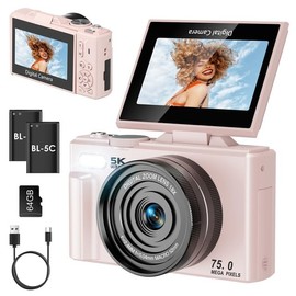 LAMA Digital Camera 4K 64MP Mini Digital Cameras 3.0 Inch Photo Camera with 64G SD Card, 180° Flip Screen 18X Zoom Compact Camera Digital Camera Photo Camera for Beginners Children Teenagers (Pink)