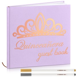 Humyoun Quinceanera Guest Book 8.7'' x 8.7" with 2 Markers Rose Gold Foiled Photo Album for 15th Quinceanera Party Favors Libro De Firmas Para 15 Años Quinceañera Decor Gifts 144 Pages (Purple)