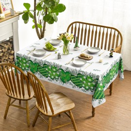 Horaldaily St. Patrick's Day Tablecloth 52×70 Inch Rectangular, Shamrock Love Heart Eucalyptus Washable Seasonal Table Cover for Party Picnic Dinner Decor