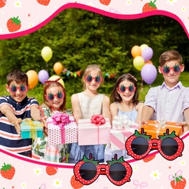 Tellegloww 24 Sets Strawberry Party Favors Strawberry Sunglasses Birthday Party Prom Glasses Gifts Funny Sun Glass for Kids Women Girls(Red)