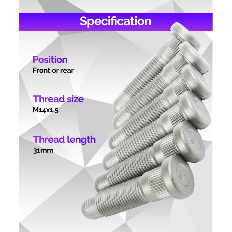RACOONA 6PCS Wheel Studs,M14 x 1.50 & 31mm Long Lug