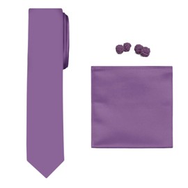 Jacob Alexander 3 Piece Set Men's Solid Color 2 inch Skinny Neck Tie Pocket Square and Knots - Wisteria