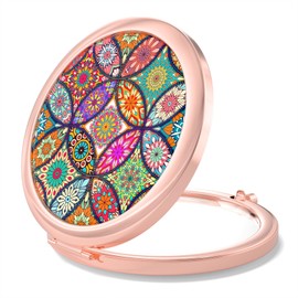 Nipichsha Compact Mirror, Pocket Travel Makeup Mirror, 2 - Sided 2X / 1X Magnification, Small Folding Portable Handheld, 2.75 in Rose Gold, Vintage Flower