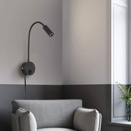 Agese Wall Mounted Reading Light Sconces Lamp LED 3W Warm White 3000K Plug Cord Black Finished 1 Piece