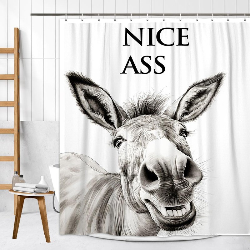 LKFBSC Funny Donkey Shower Curtain, Black and White Farmhouse Animal