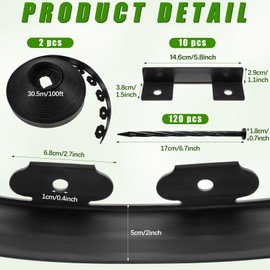 Sasylvia 2'' x 200' Landscape Edging Kit Edging Border Coil Include Anchoring Spikes 10 Connectors Plastic Garden Border for Lawn Garden Grass Yard Home(Black)