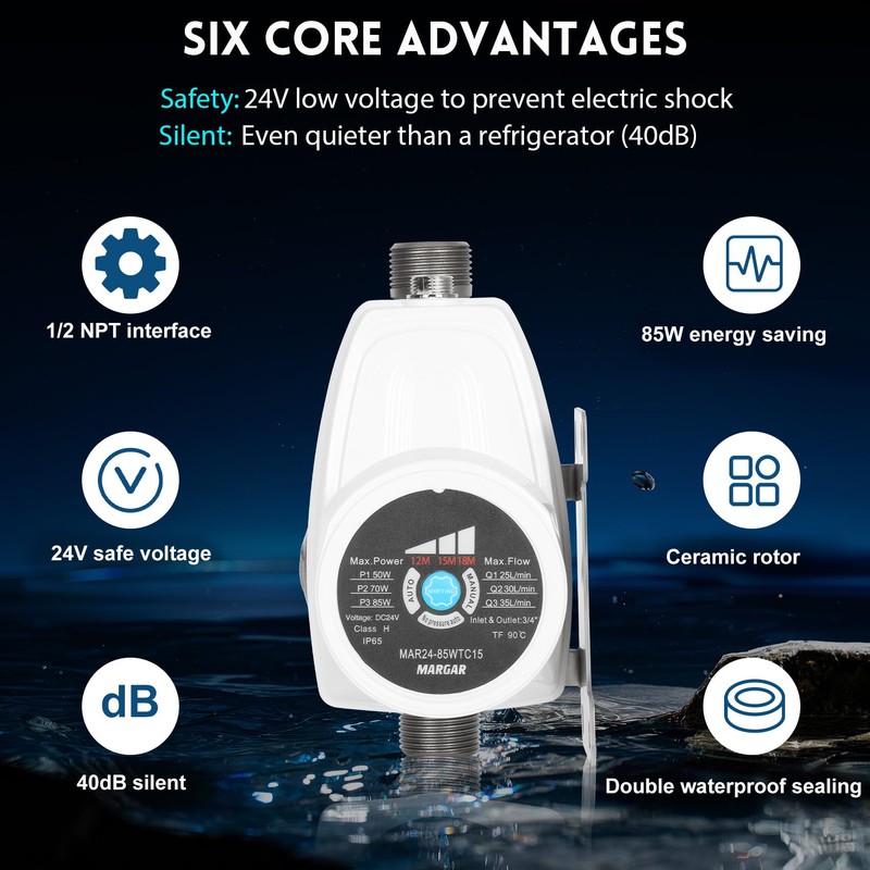 Smart Shower Water Pressure Booster Pump, 9.2GPM, 26.1 PSI, 85W