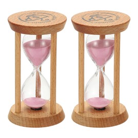 PATIKIL 5 Minutes Sand Timer, 2 Pcs Wooden Sand Watch High Glass Sandglass Timer for Living Room Home Office Restaurant Decoration, Pink