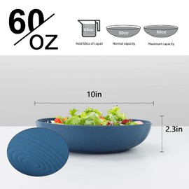Homienly Large Wheat Straw Salad Bowls - Set of 6, 65 OZ, 10 Inch, Microwave & Dishwasher Safe - Navy Blue