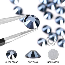 Novani Rhinestones Flatback Rhinestones Glass Gems Stones Jewels Round Gemstones Non-Hotfix Crystal for Crafts,SS16,1440 Pieces,Shiny Black