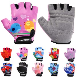 meteor Kid Cycling Gloves With Short Half Fingers Fastened Children Kid Child Bike Safety Accessories Hand Protect (S ~ 6,5-7cm 2.5-2.7inch, Owl)