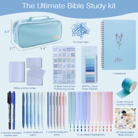 J6&H6 Bible Study Supplies Journaling Kit With Tabs, Highlighters and Color Pens, Notebook,Stickers & More 56pcs Bible Accessories Set for Women, Beginner Christian Gifts.(Blue)
