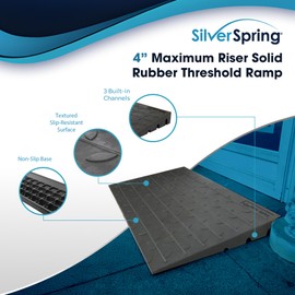 Silver Spring 4" High Rubber 3-Channel Threshold Ramp 600 lb. Weight Capacity for Wheelchairs, Mobility Scooters, and Power Chairs, with Slip-Resistant Surface - DH-UP-84