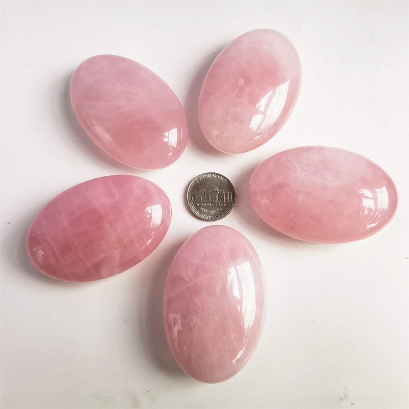 Manekieko Natural Rose Quartz Worry Stones Oval Palm Pockets Healing