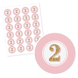 Big Dot of Happiness Two Much Fun - Girl - 2nd Birthday Party Circle Sticker Labels - 24 Count