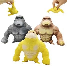 3 Pack Glue-Sand Filled Rubber Gorilla,Funny Squeeze Fidget Squishy Monkey Toy,Animal High-Elastic Stretchable,Decompression Toy for Kids Relief Classroom Prize Favors Birthday Gift Stuffers (Large)