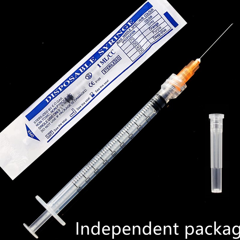 100Pack 1ml 1cc Disposable Plastic Syringes with 25Ga, Individually Sterile
