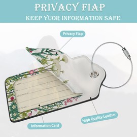 Luggage Tags for Suitcase,2 Pack Colorful Wildflower Herb Luggage Tag PU Leather Privacy Cover ID Label with Stainless Steel Loop for Women Men Teens Travel