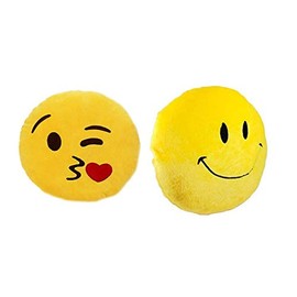 Blue Tree Emoji Pillow Cushion in Yellow Colour Multi Faces Best Kids, Boyfriend, Girlfriend, Friends Pack of 2